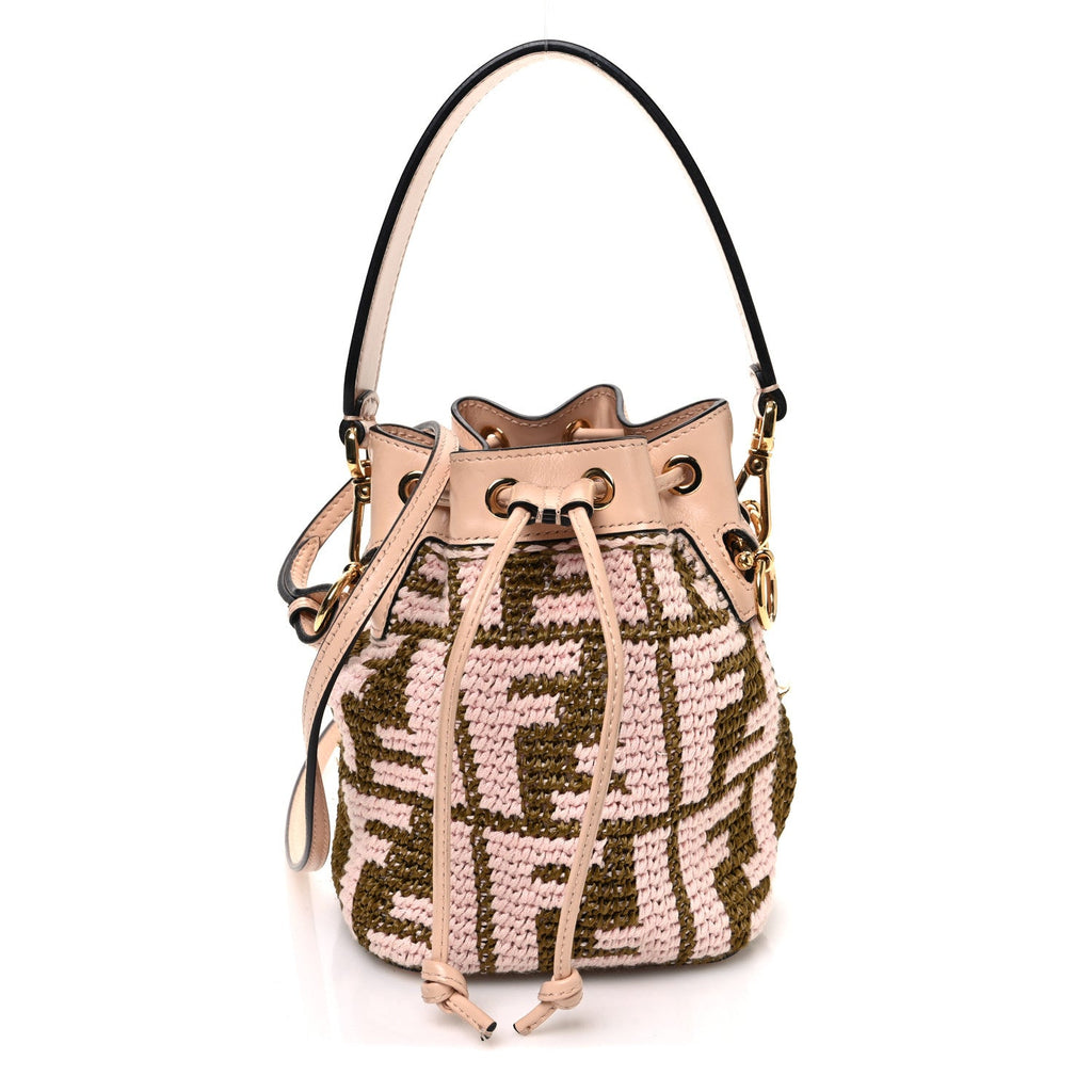 Raffia Vitello King F is Fendi FF Crochet Mini Mon Tresor Bucket Bag Natural Light Rose