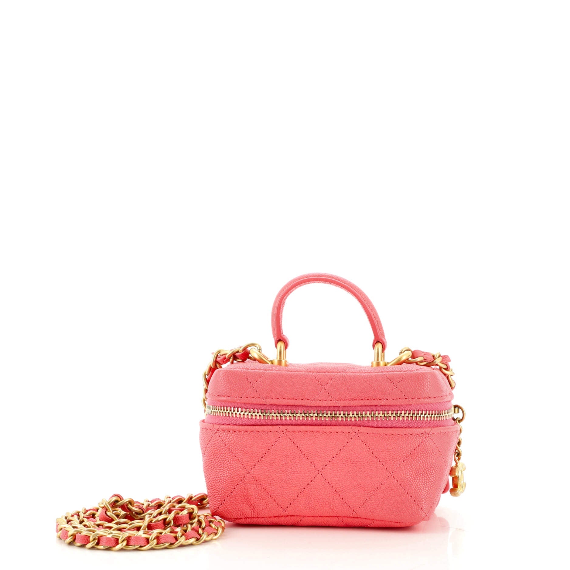 Top Handle Zip Around Vanity Case with Chain Quilted Caviar Mini
