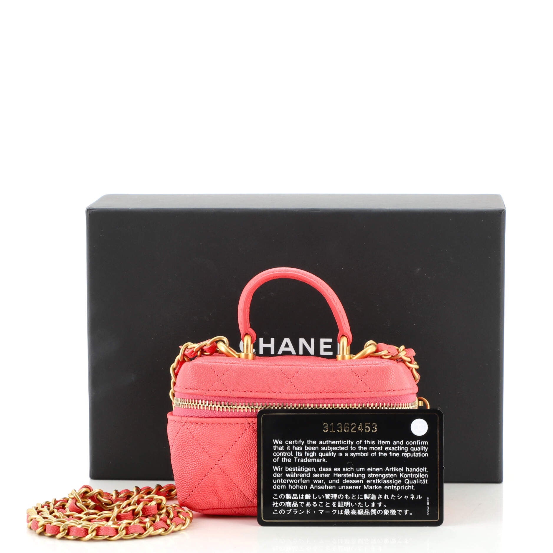 Top Handle Zip Around Vanity Case with Chain Quilted Caviar Mini