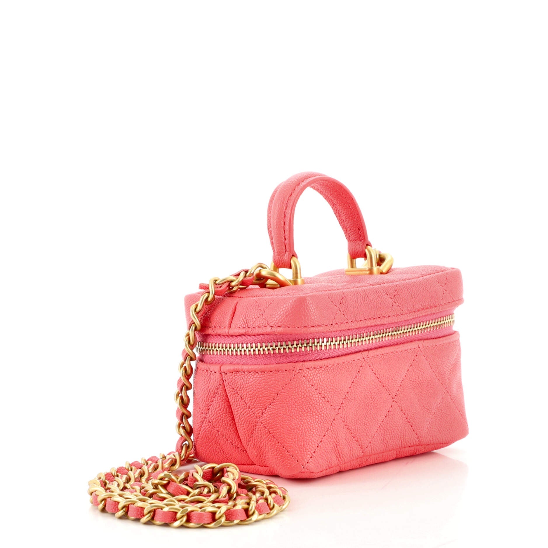 Top Handle Zip Around Vanity Case with Chain Quilted Caviar Mini