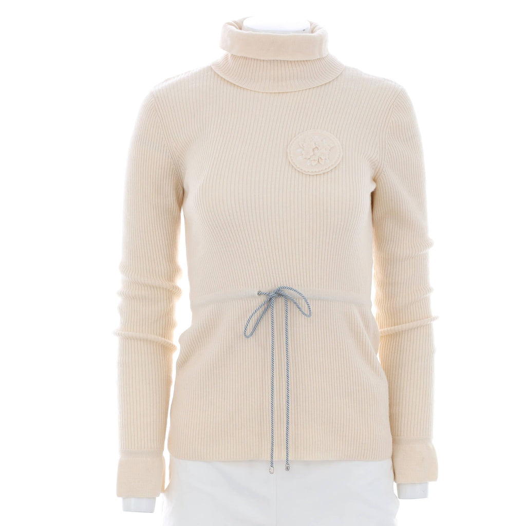 Women's High Neck Drawstring Waist Sweater Wool with Applique