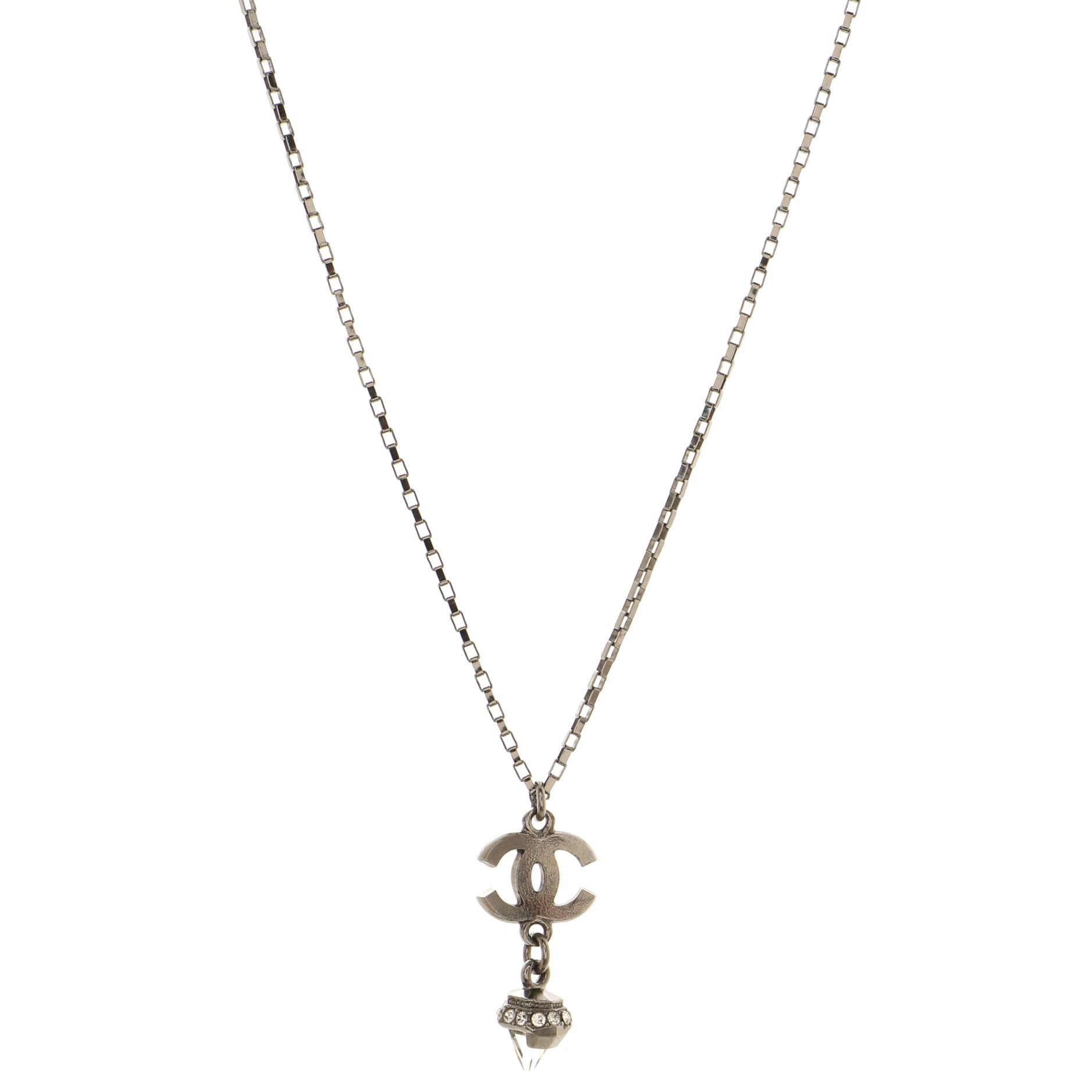 CC Drop Long Pendant Necklace Metal with Crystals