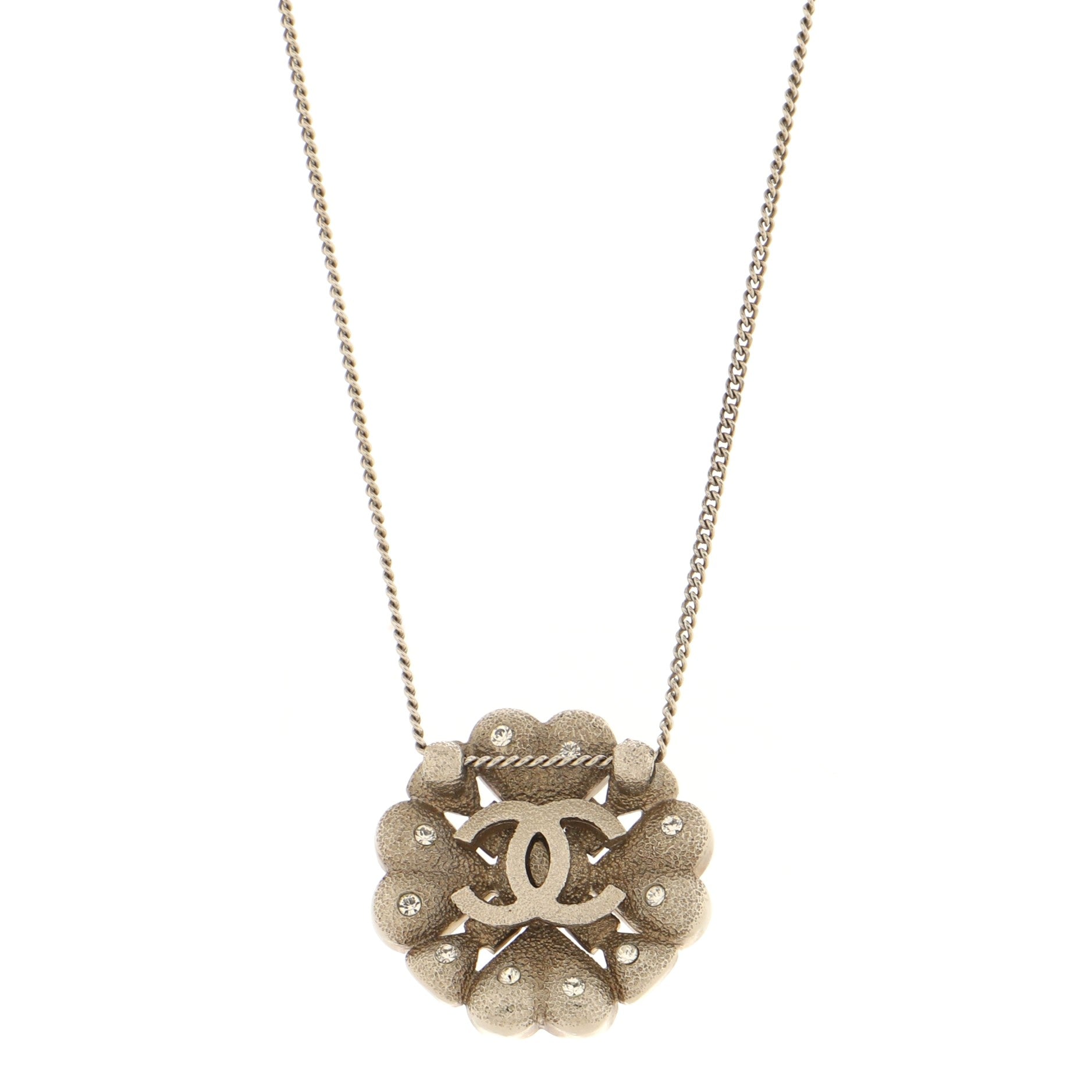 Double-Sided CC Clover Necklace Metal with Crystals