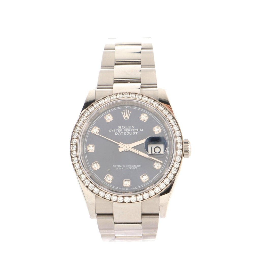 Oyster Perpetual Datejust Automatic Watch Stainless Steel and White Gold with Diamond Markers and Bezel 36