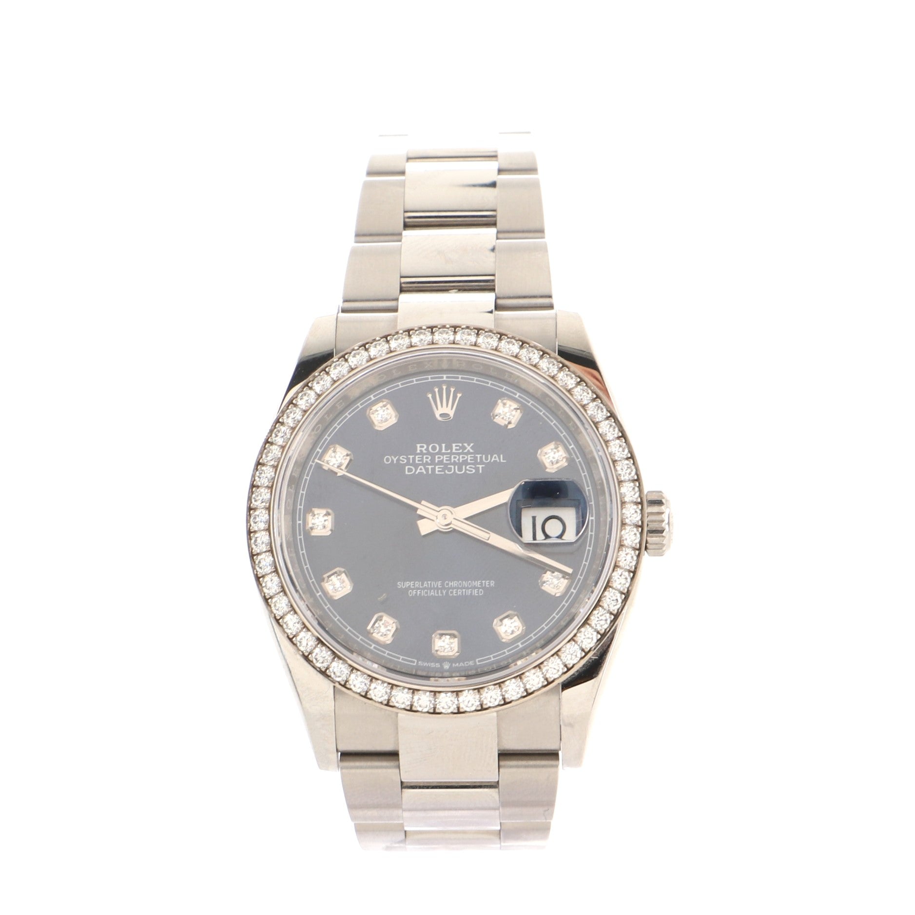 Oyster Perpetual Datejust Automatic Watch Stainless Steel and White Gold with Diamond Markers and Bezel 36