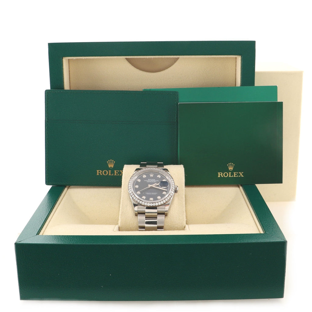 Oyster Perpetual Datejust Automatic Watch Stainless Steel and White Gold with Diamond Markers and Bezel 36