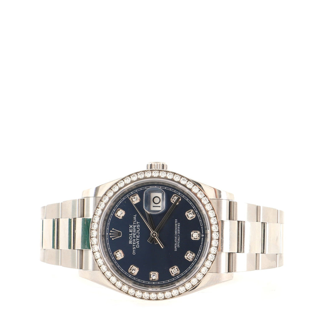 Oyster Perpetual Datejust Automatic Watch Stainless Steel and White Gold with Diamond Markers and Bezel 36