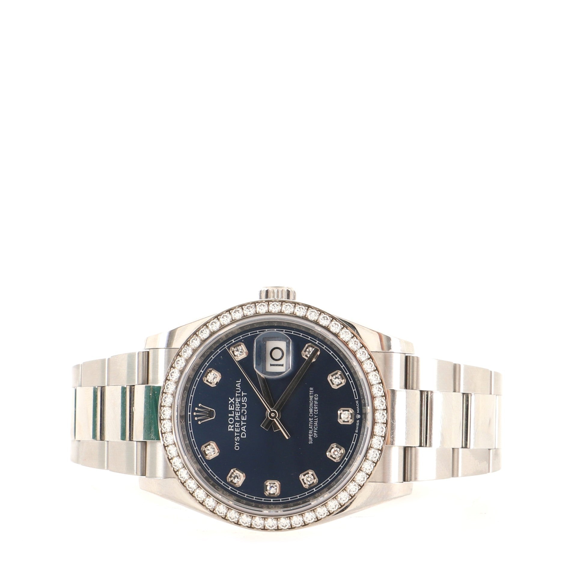 Oyster Perpetual Datejust Automatic Watch Stainless Steel and White Gold with Diamond Markers and Bezel 36