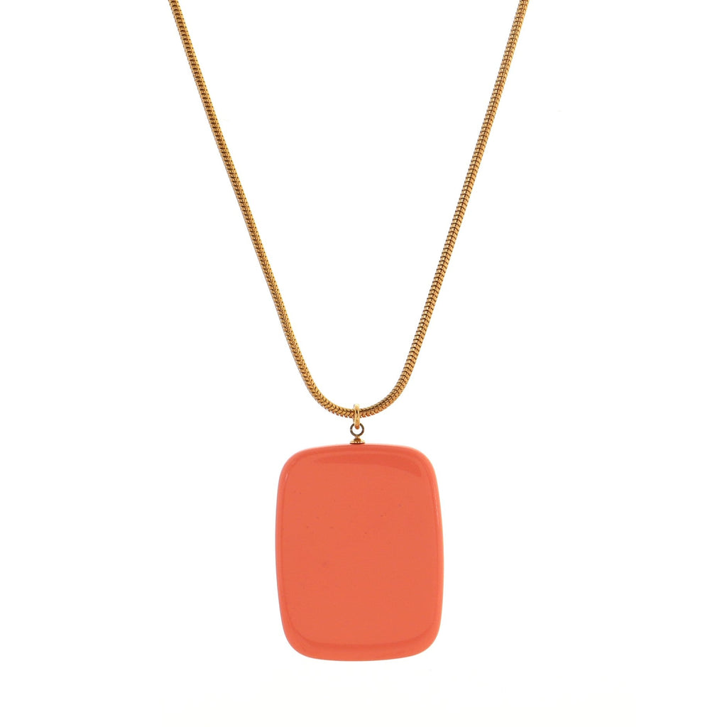Vintage CC Rectangular Pendant Necklace Metal and Resin