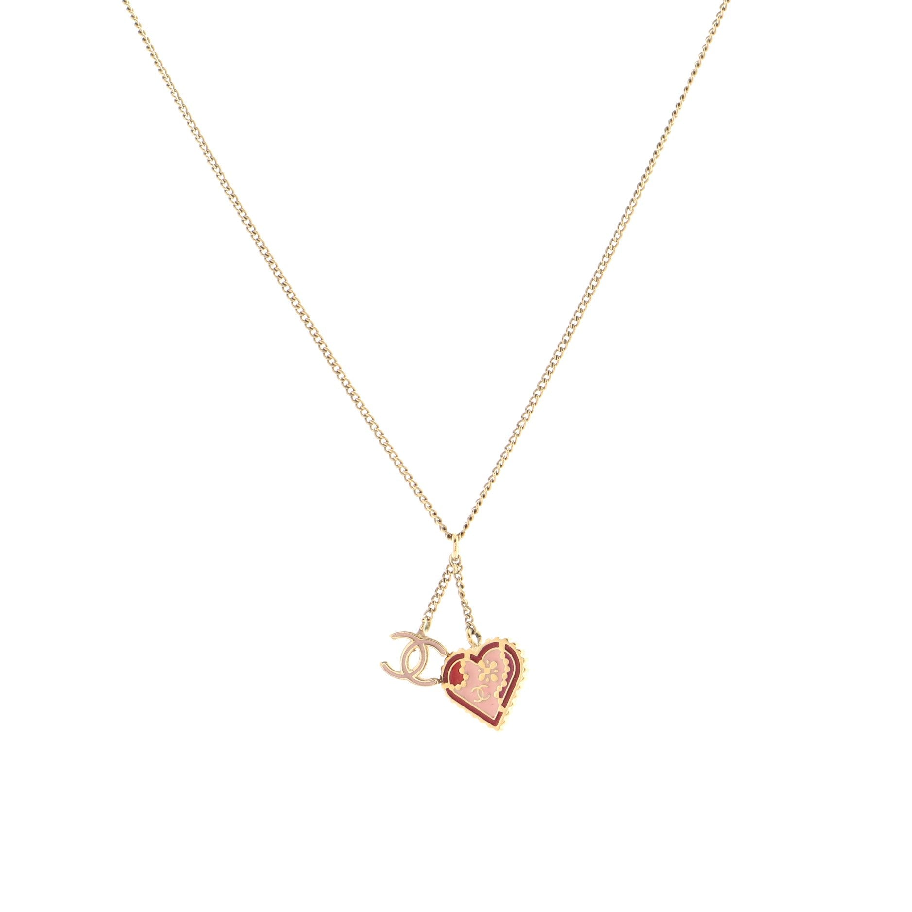 CC Heart Dangling Pendant Necklace Metal with Enamel