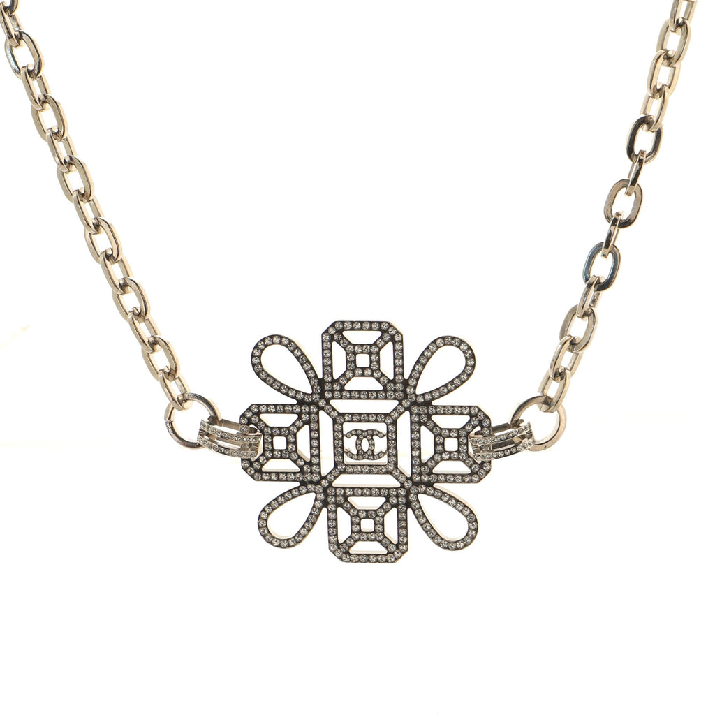 CC Graphic Cluster Chain Necklace Metal with Crystals