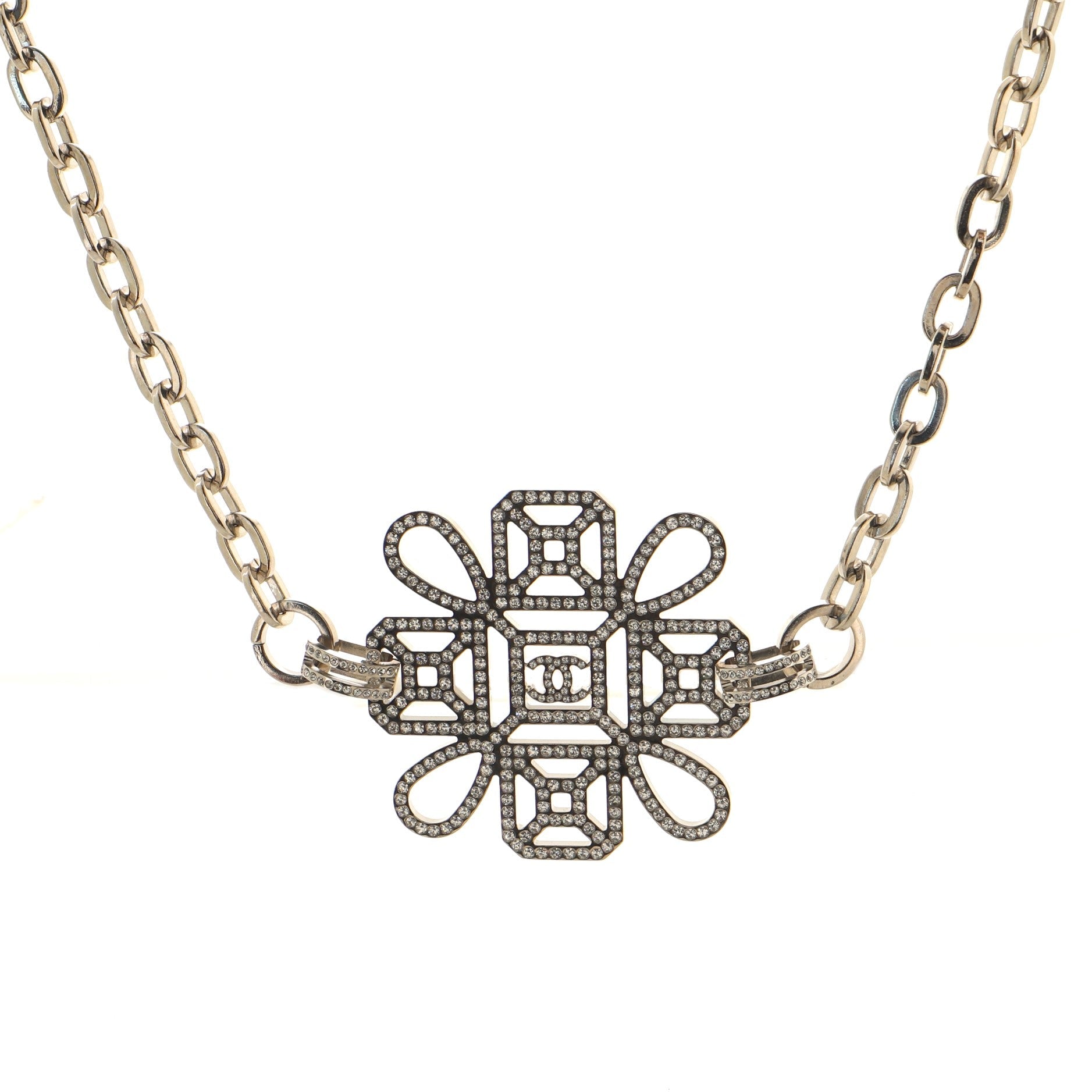 CC Graphic Cluster Chain Necklace Metal with Crystals