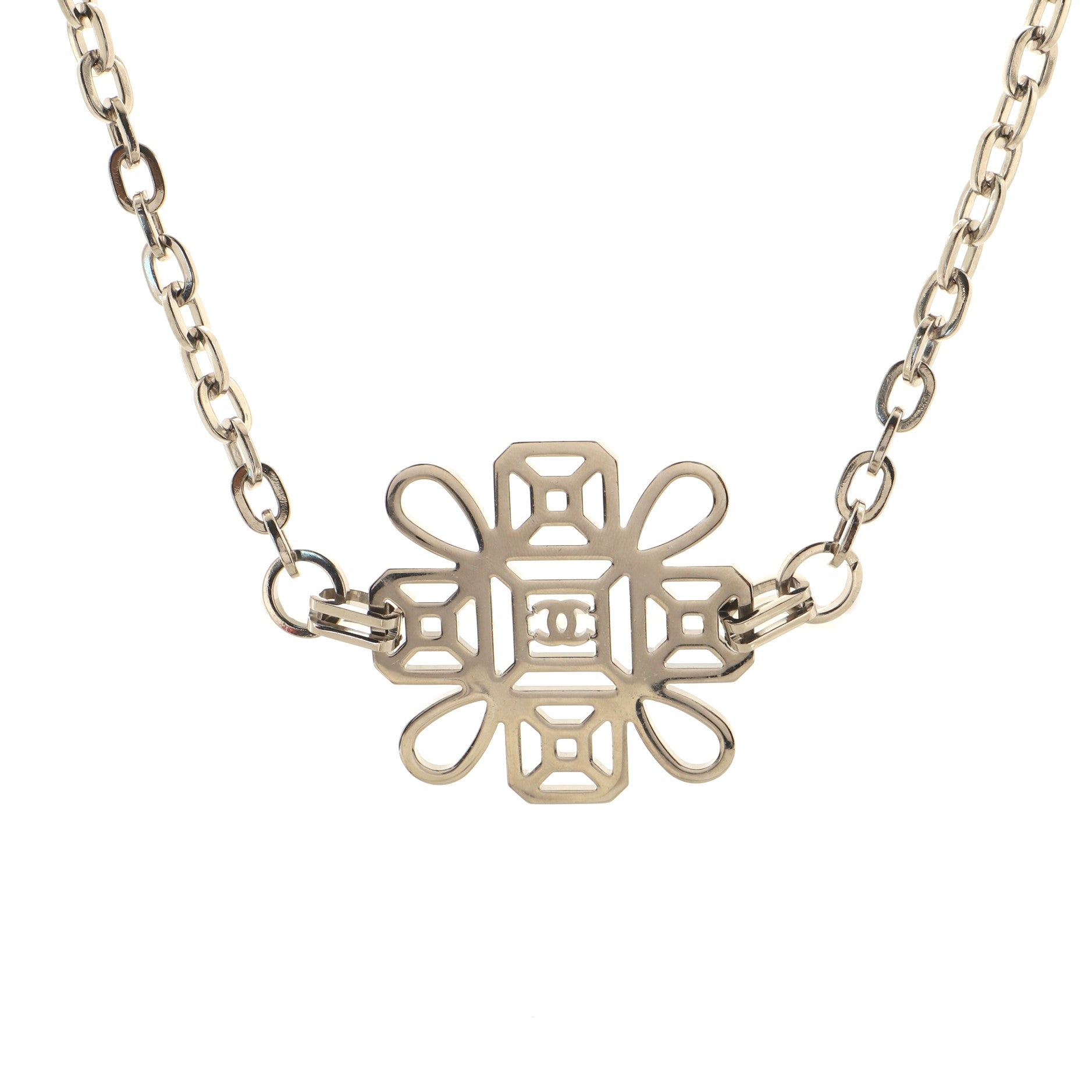 CC Graphic Cluster Chain Necklace Metal with Crystals