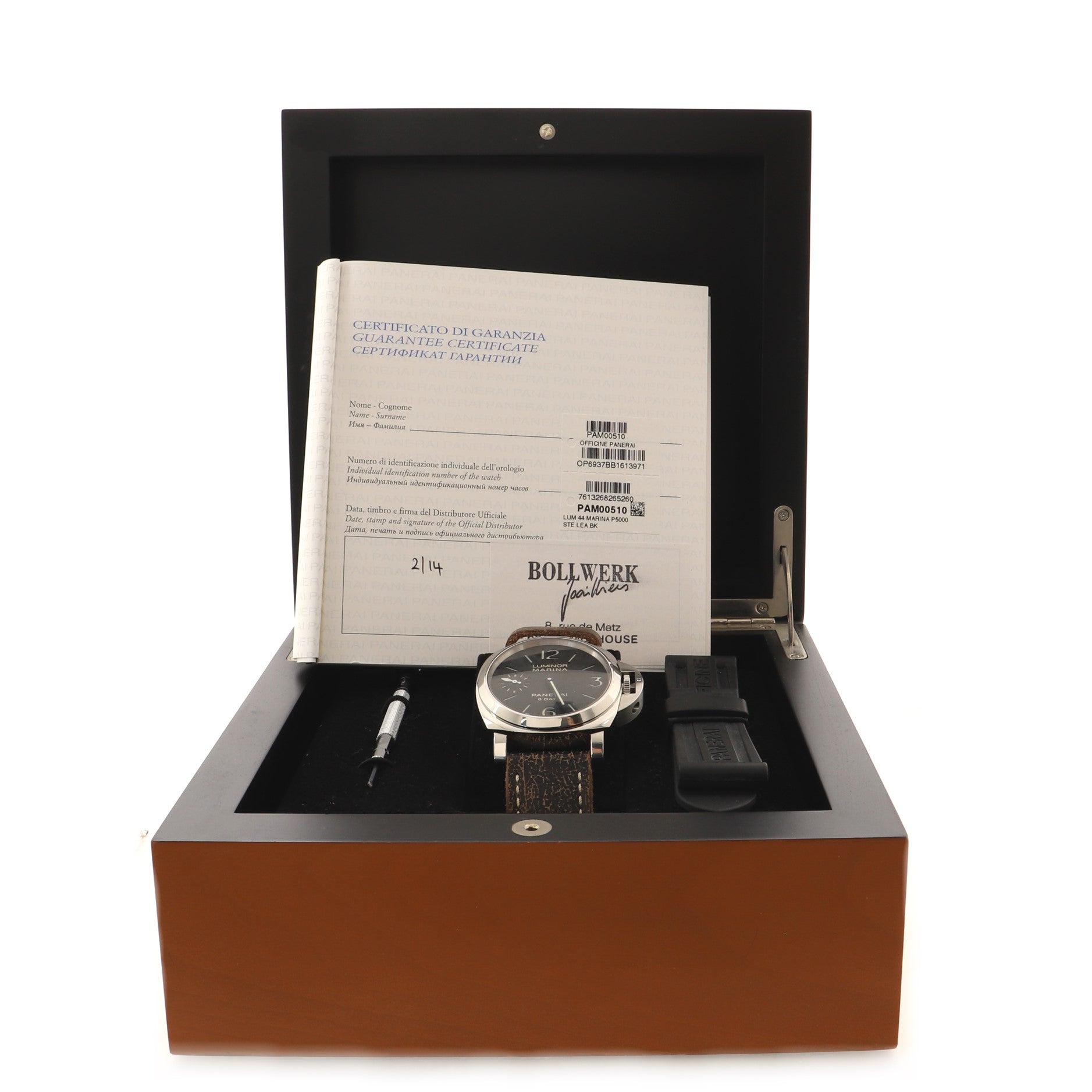 Luminor Marina 8 Days Acciaio Manual Watch Stainless Steel and Leather 44