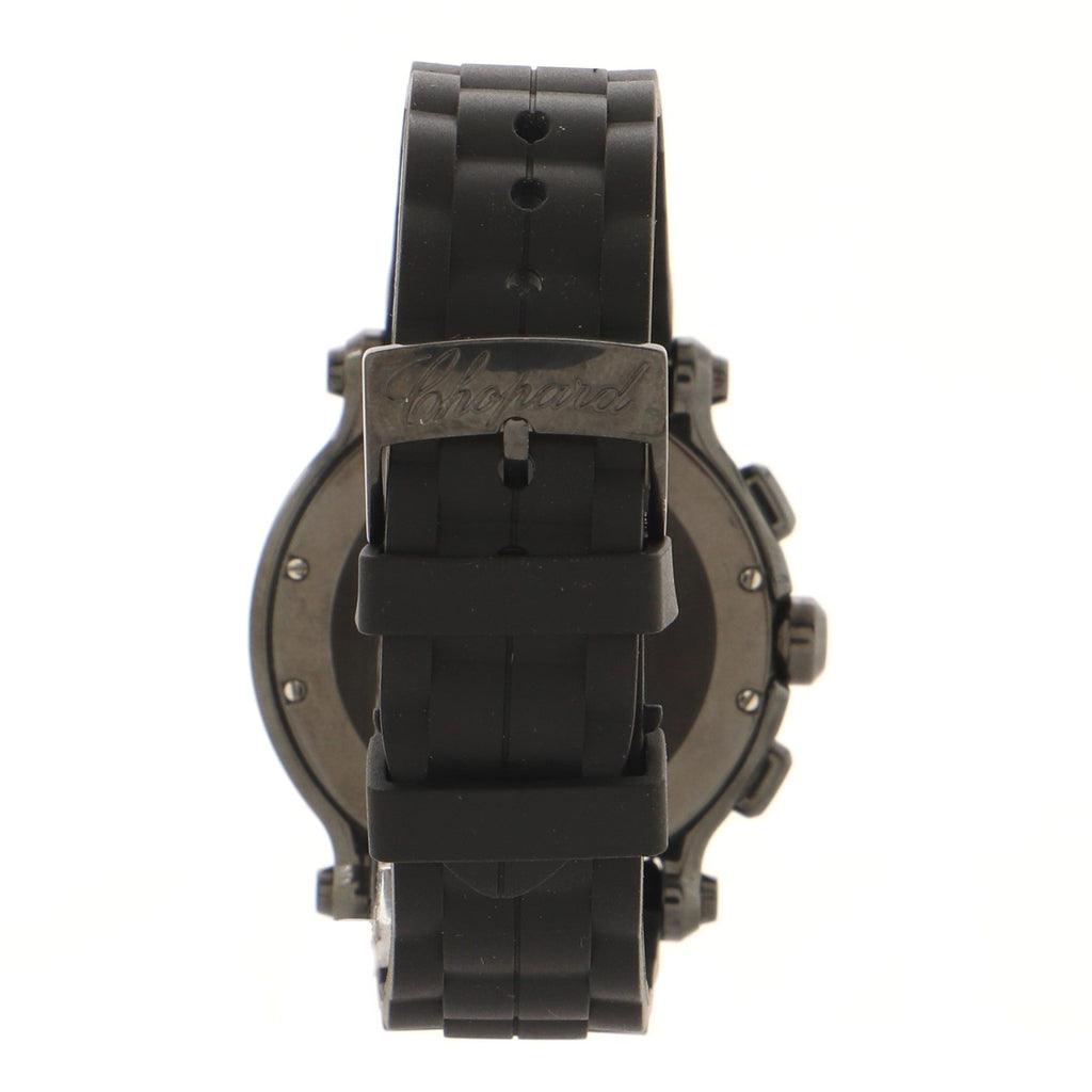Happy Sport Skull Chronograph Round Quartz Watch PVD Stainless Steel and Rubber with Floating Diamonds and Sapphires 42