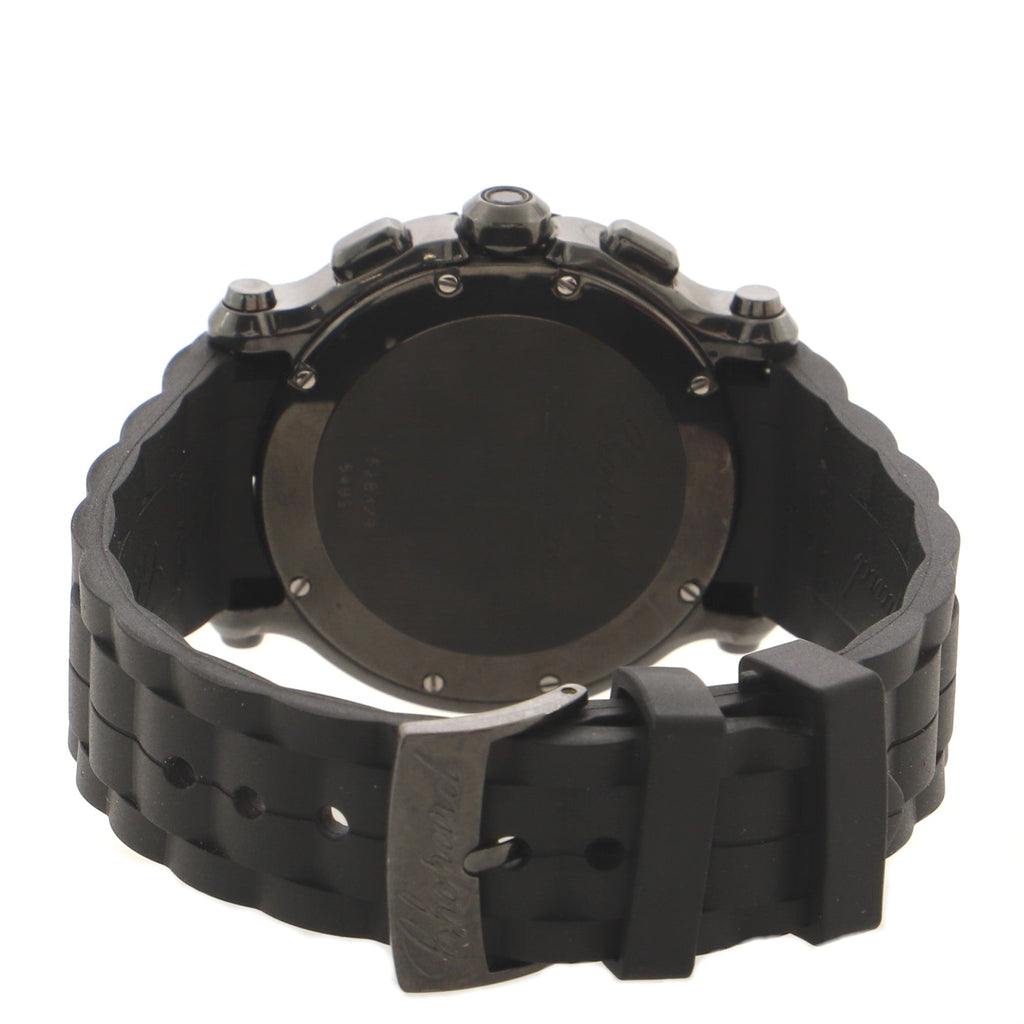 Happy Sport Skull Chronograph Round Quartz Watch PVD Stainless Steel and Rubber with Floating Diamonds and Sapphires 42