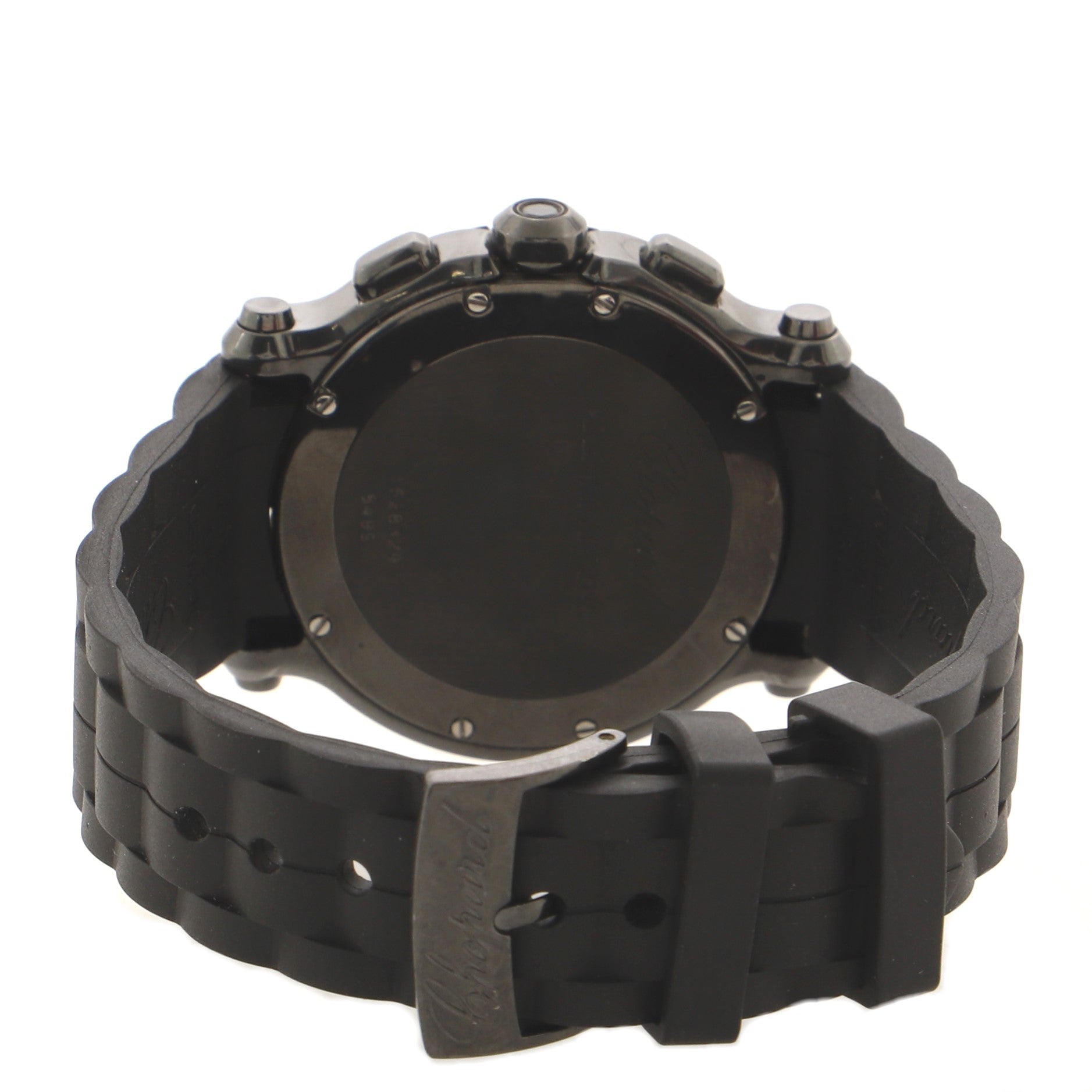 Happy Sport Skull Chronograph Round Quartz Watch PVD Stainless Steel and Rubber with Floating Diamonds and Sapphires 42