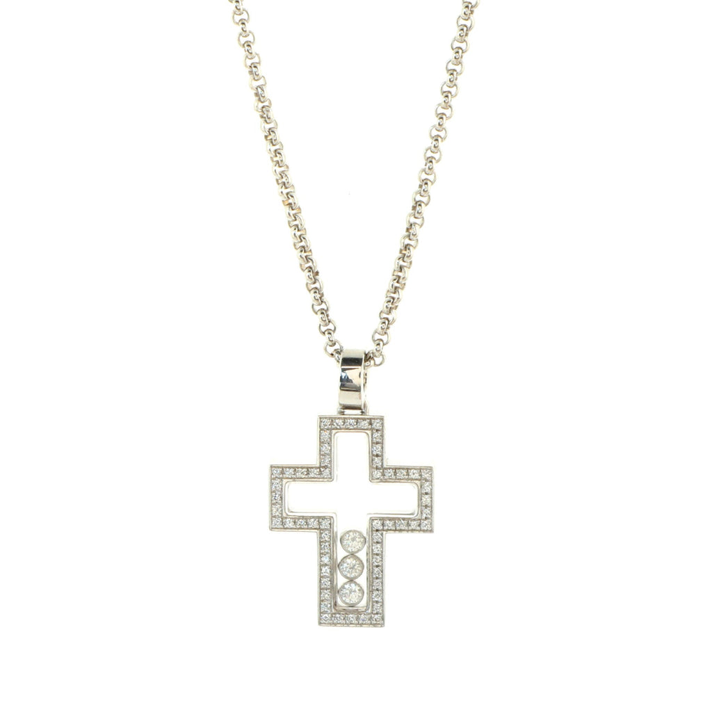 Happy Diamonds Cross Pendant Necklace 18K White Gold with Diamonds