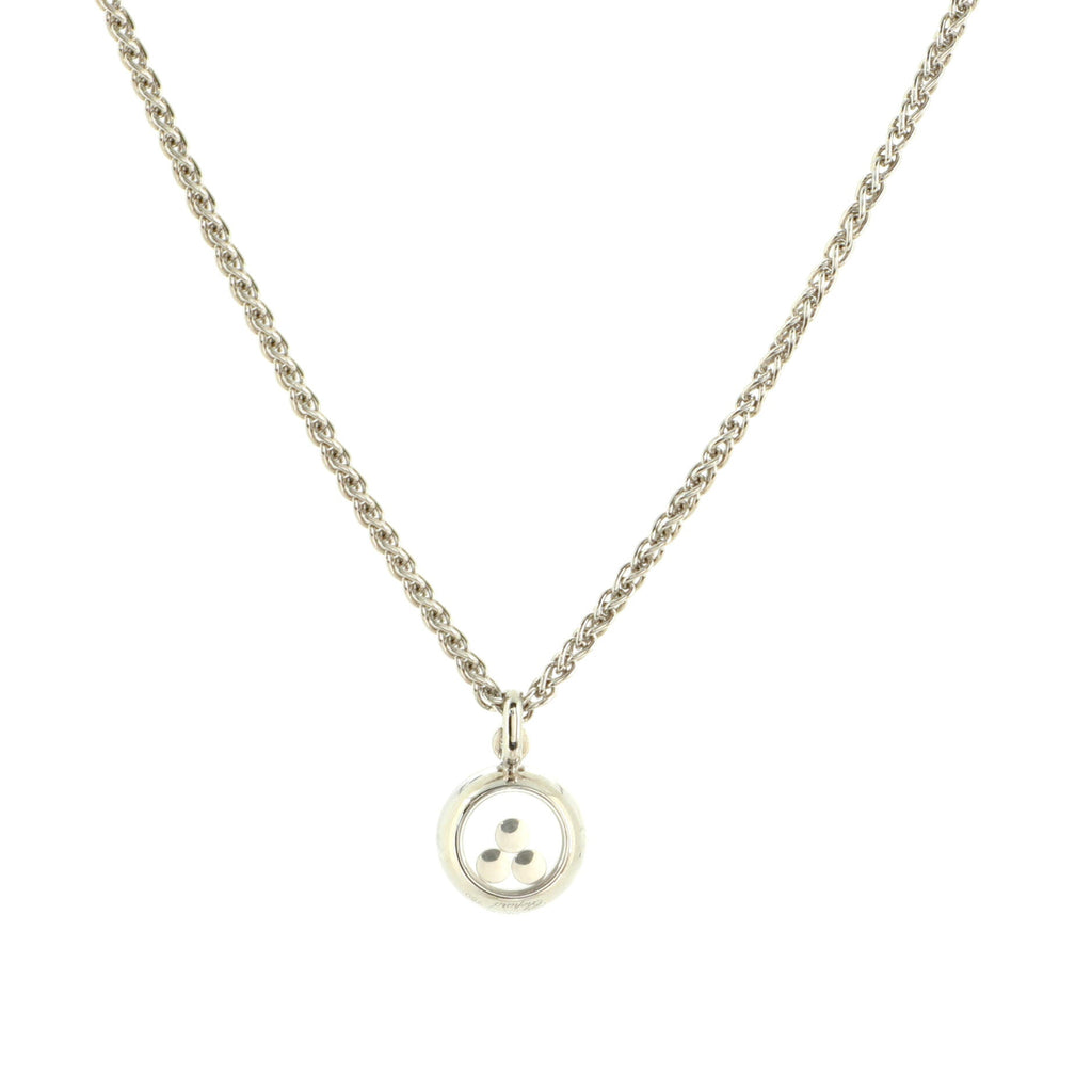 Happy 3 Diamonds Circle Pendant Necklace 18K White Gold and Floating Diamonds
