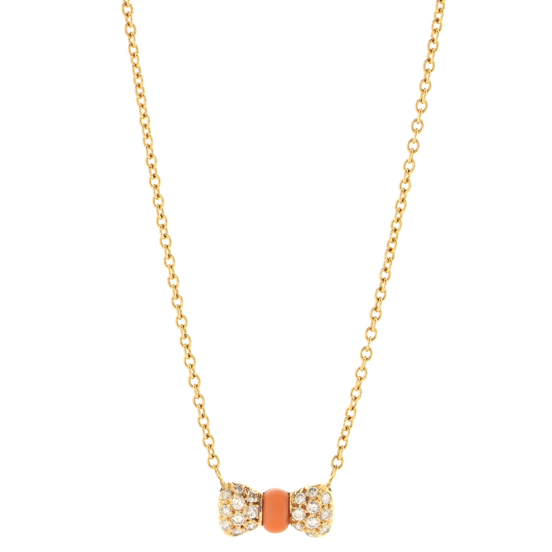 Bow Necklace 18K Yellow Gold with Coral and Diamonds