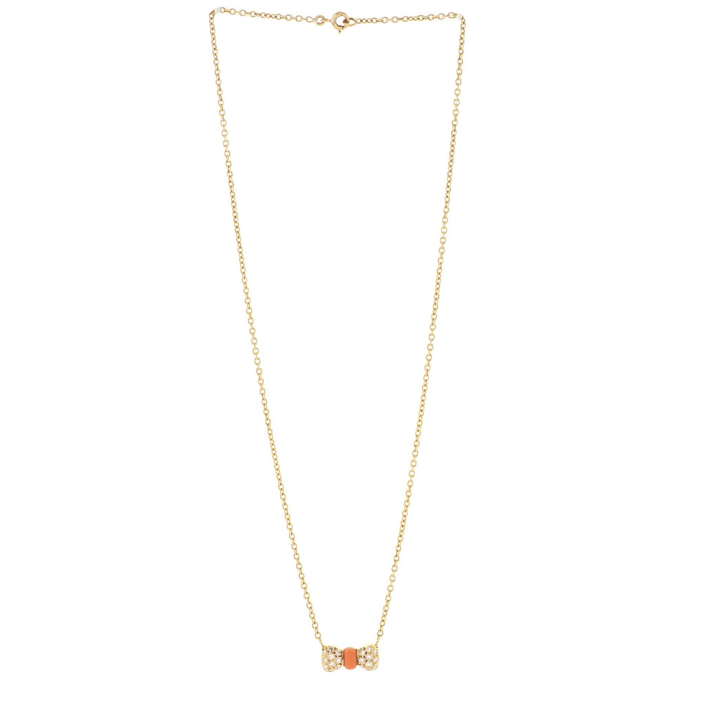 Bow Necklace 18K Yellow Gold with Coral and Diamonds