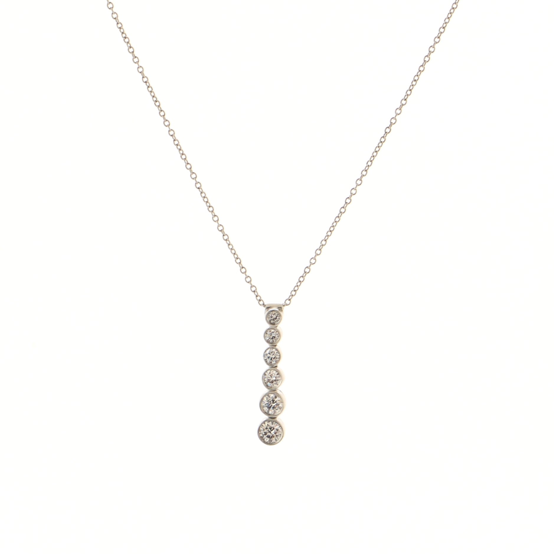 Jazz Graduated Drop Pendant Necklace Platinum and Diamonds
