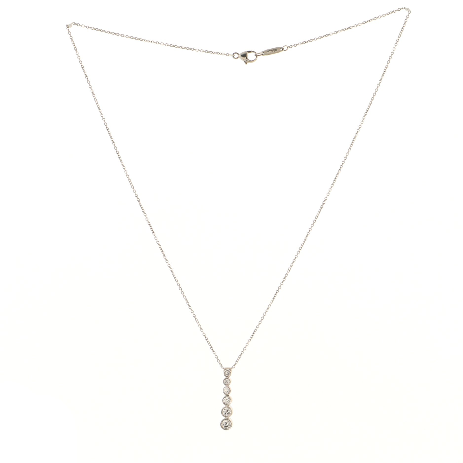 Jazz Graduated Drop Pendant Necklace Platinum and Diamonds