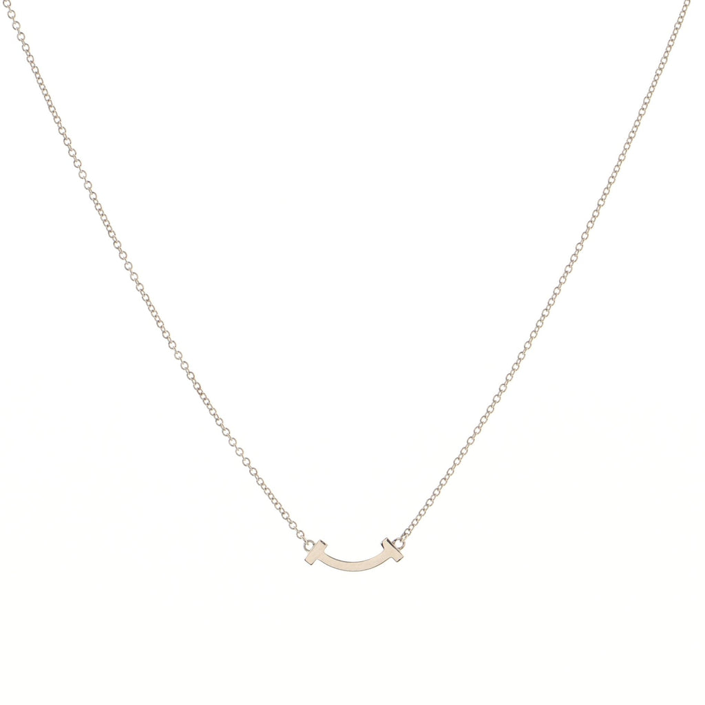 T Smile Pendant Necklace 18K White Gold Mini