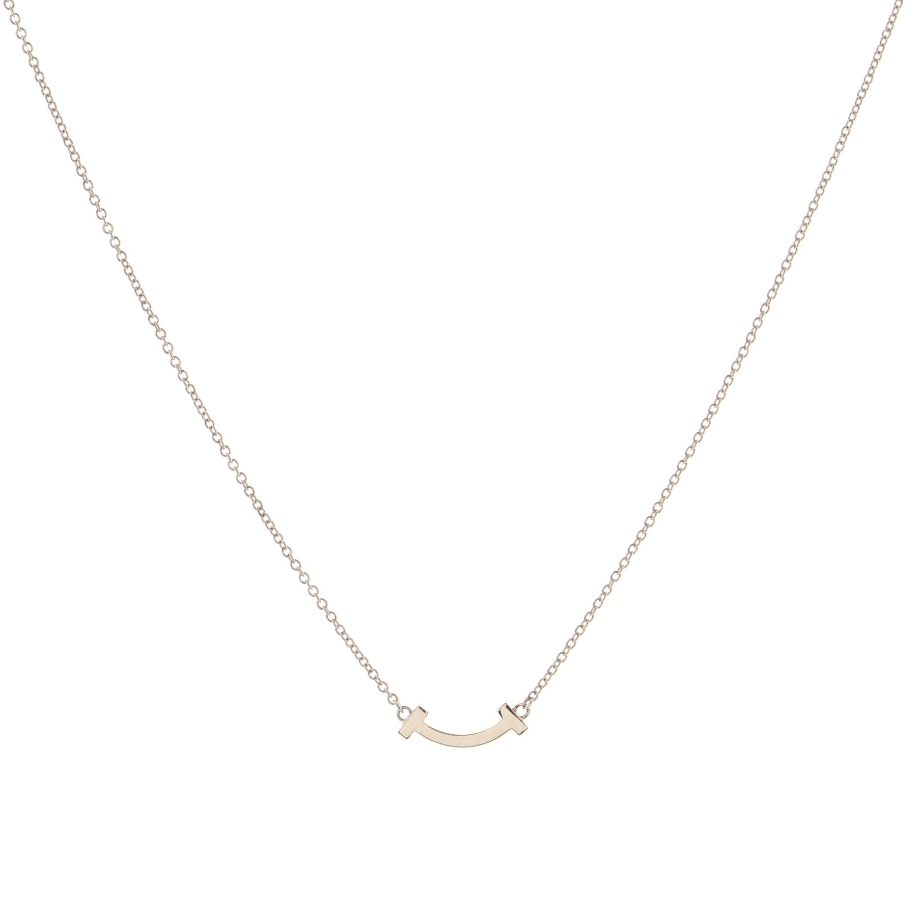 T Smile Pendant Necklace 18K White Gold Mini