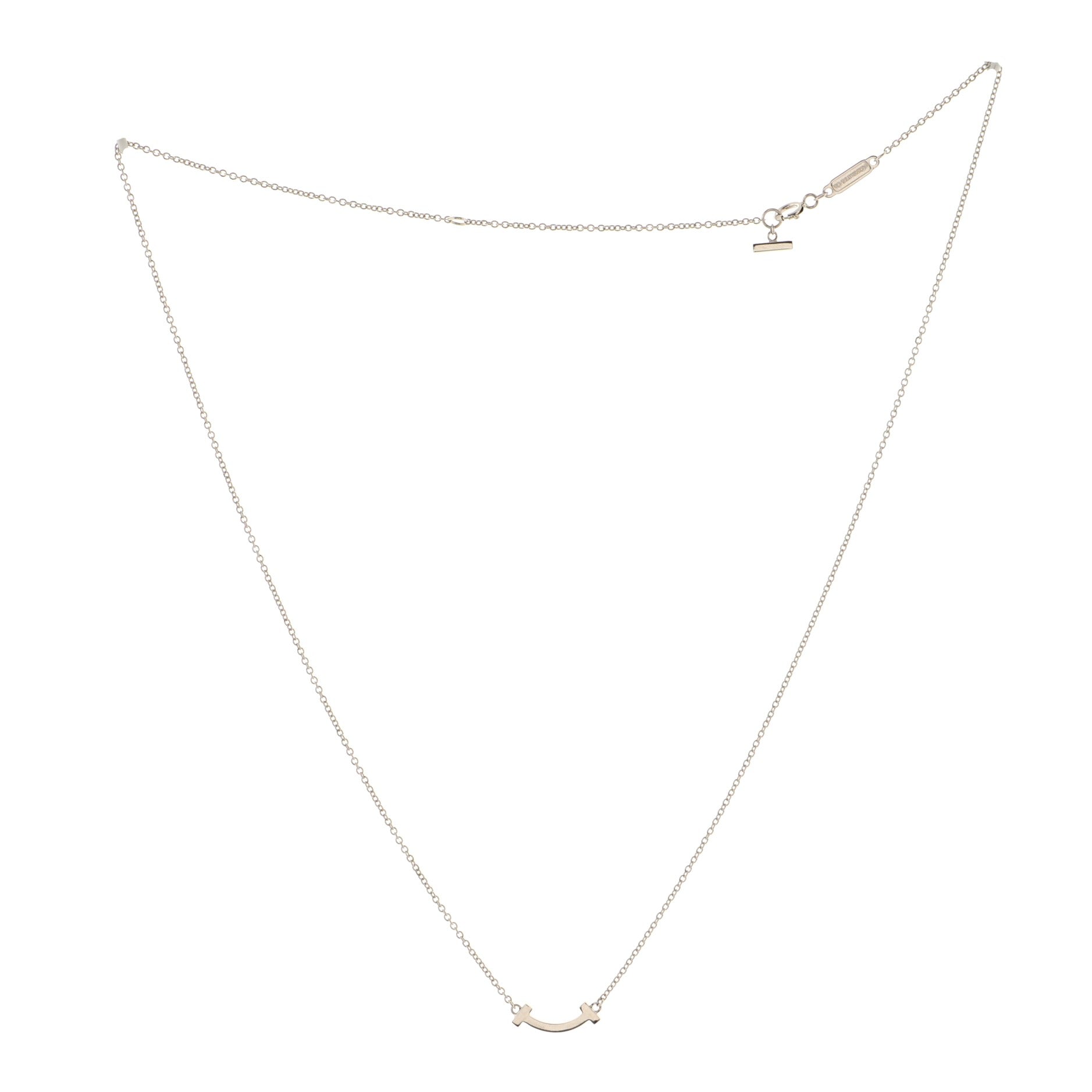 T Smile Pendant Necklace 18K White Gold Mini