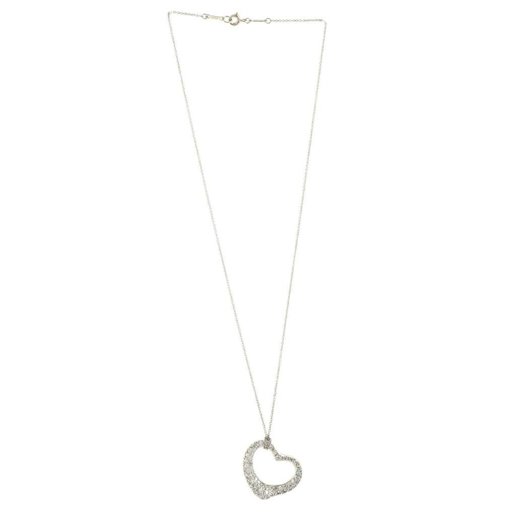 Elsa Peretti Open Heart Pendant Necklace Platinum with Pave Diamonds 22mm