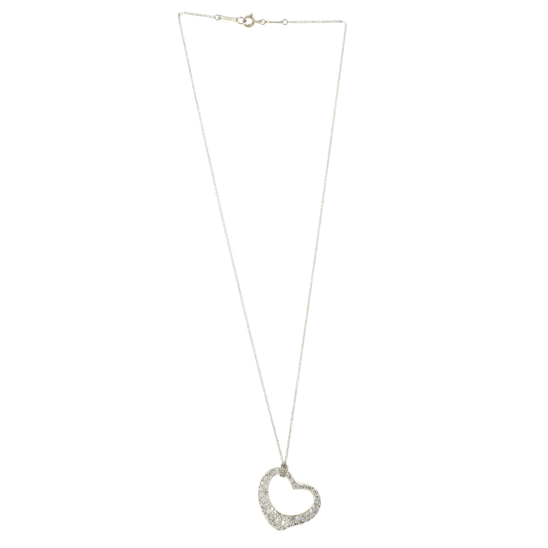 Elsa Peretti Open Heart Pendant Necklace Platinum with Pave Diamonds 22mm