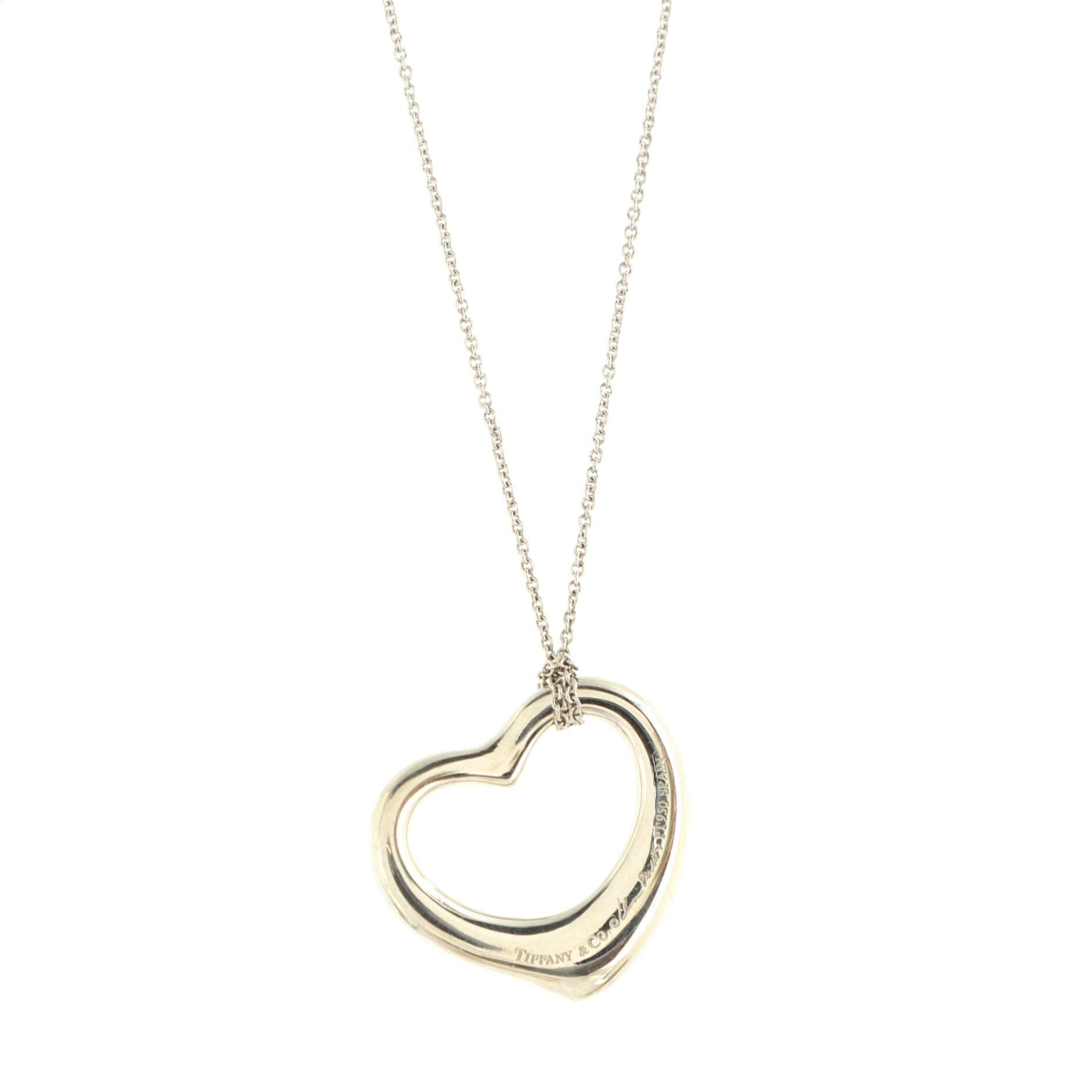 Elsa Peretti Open Heart Pendant Necklace Platinum with Pave Diamonds 22mm