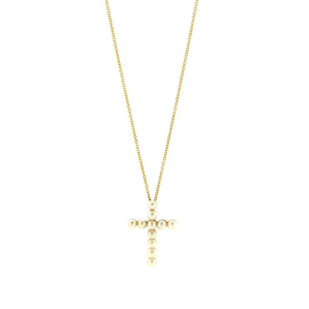 Cross Pendant Necklace 18K Yellow Gold with Pearls