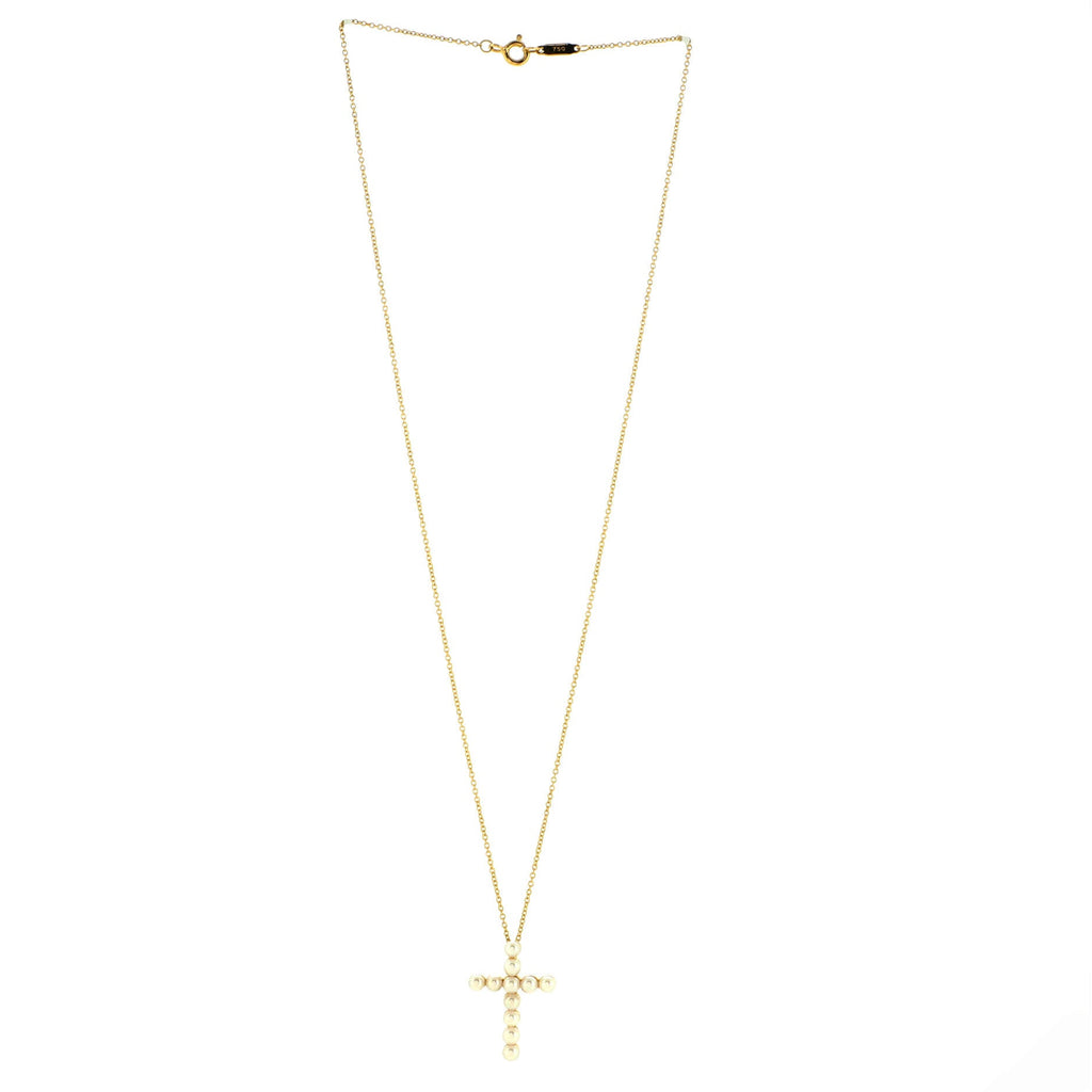 Cross Pendant Necklace 18K Yellow Gold with Pearls