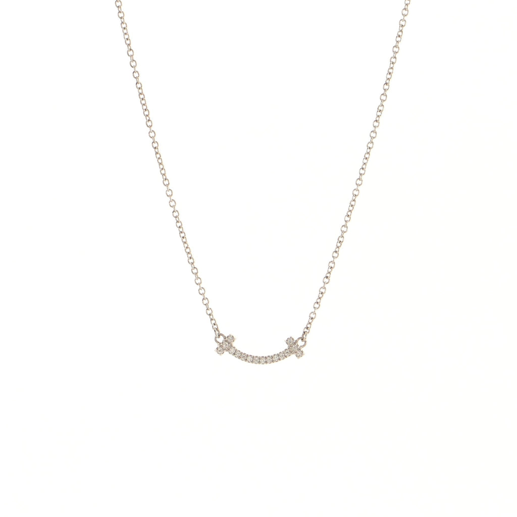 T Smile Pendant Necklace 18K White Gold with Diamonds Mini