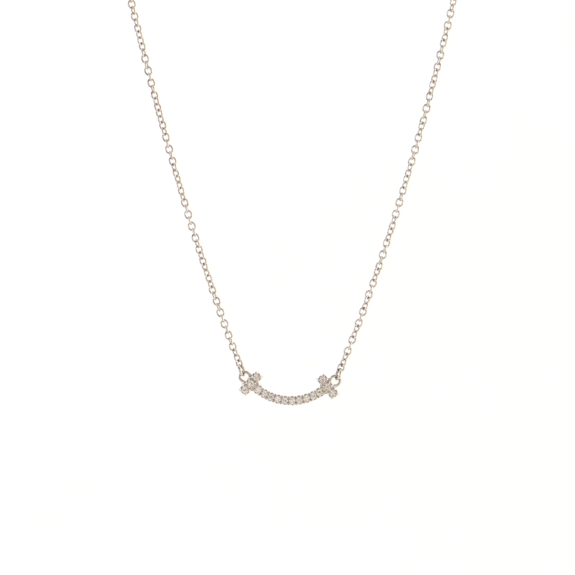 T Smile Pendant Necklace 18K White Gold with Diamonds Mini