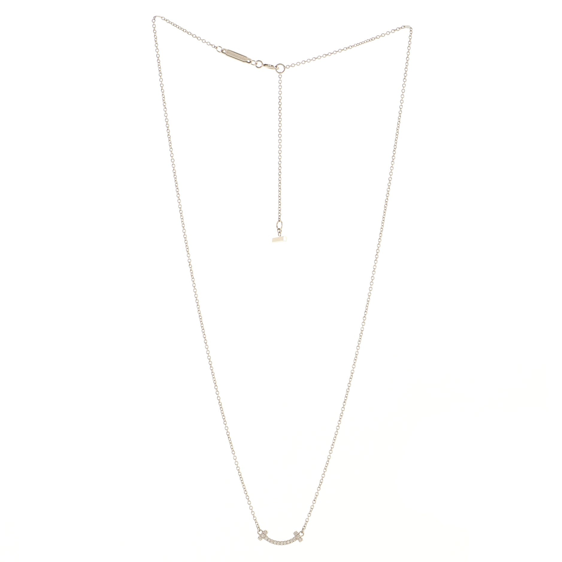 T Smile Pendant Necklace 18K White Gold with Diamonds Mini