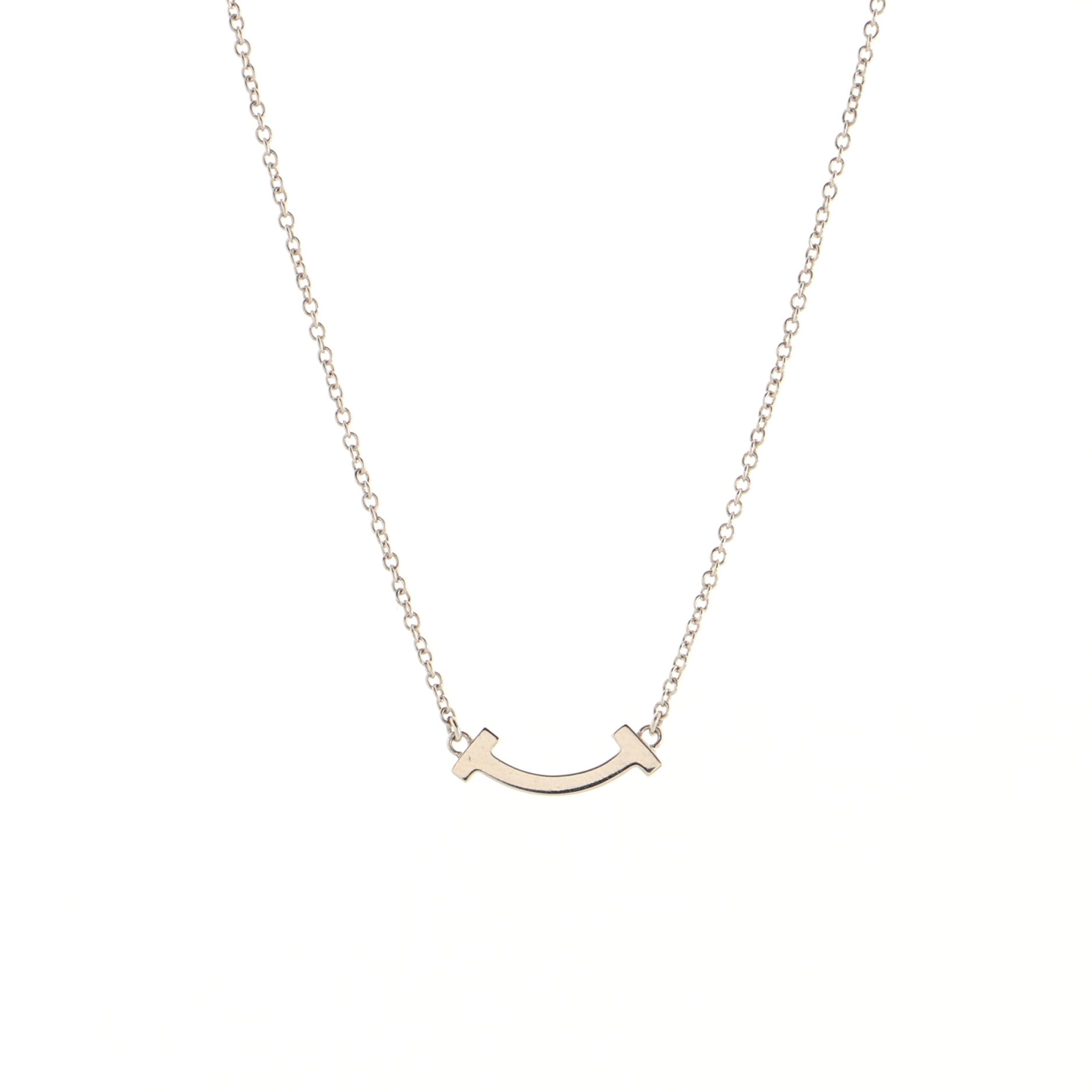 T Smile Pendant Necklace 18K White Gold with Diamonds Mini