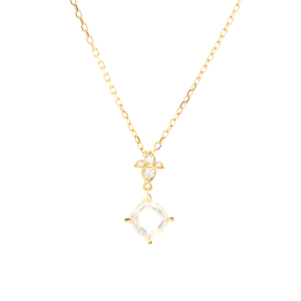 Indian Mystery Ryuse Necklace 18K Rose Gold with Rose Quartz  and Diamonds