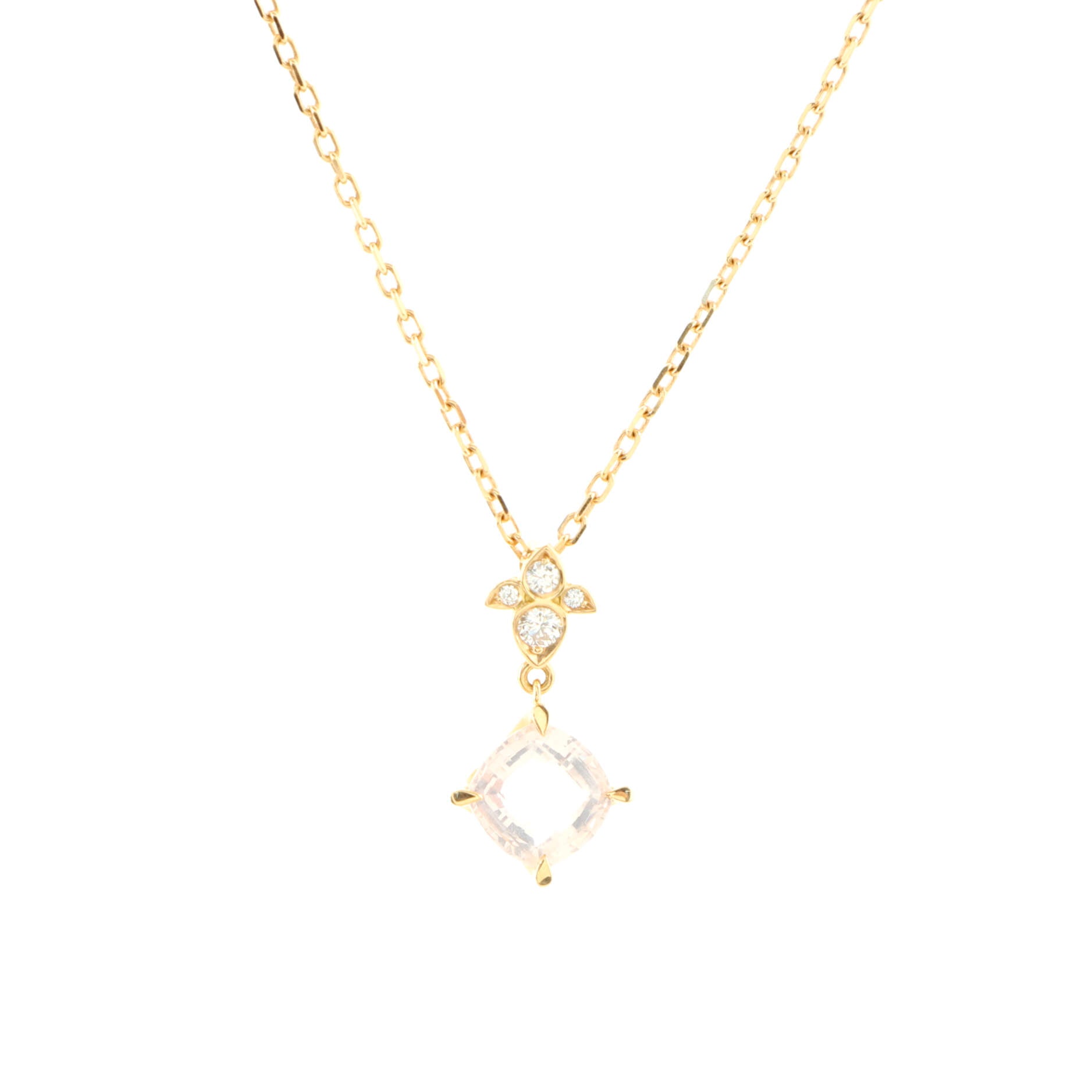 Indian Mystery Ryuse Necklace 18K Rose Gold with Rose Quartz  and Diamonds