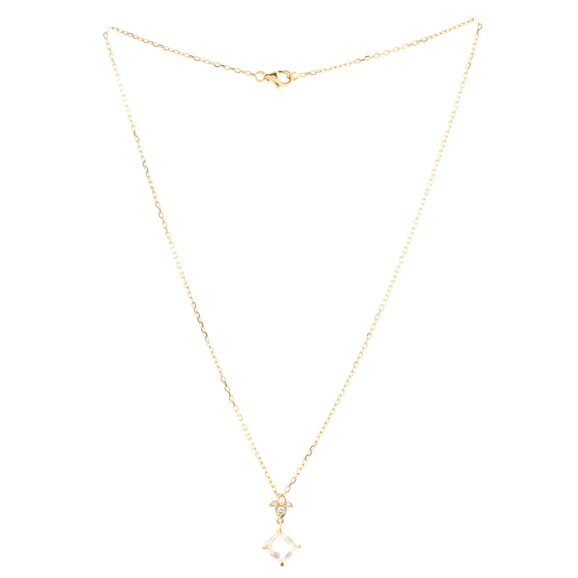 Indian Mystery Ryuse Necklace 18K Rose Gold with Rose Quartz  and Diamonds