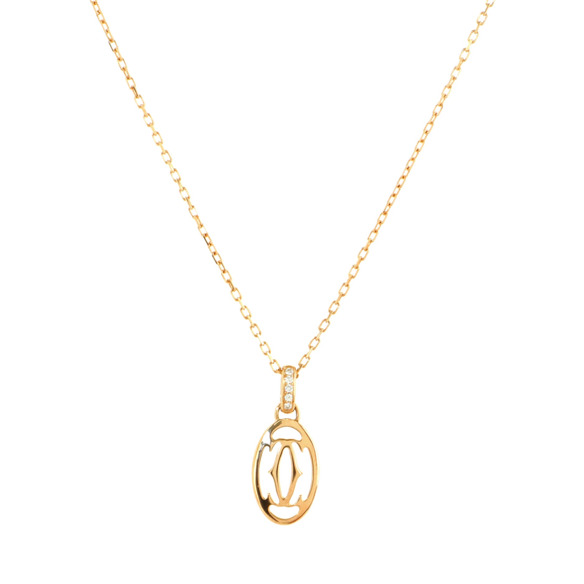 Logo Double C Pendant Necklace 18K Rose Gold with Diamonds