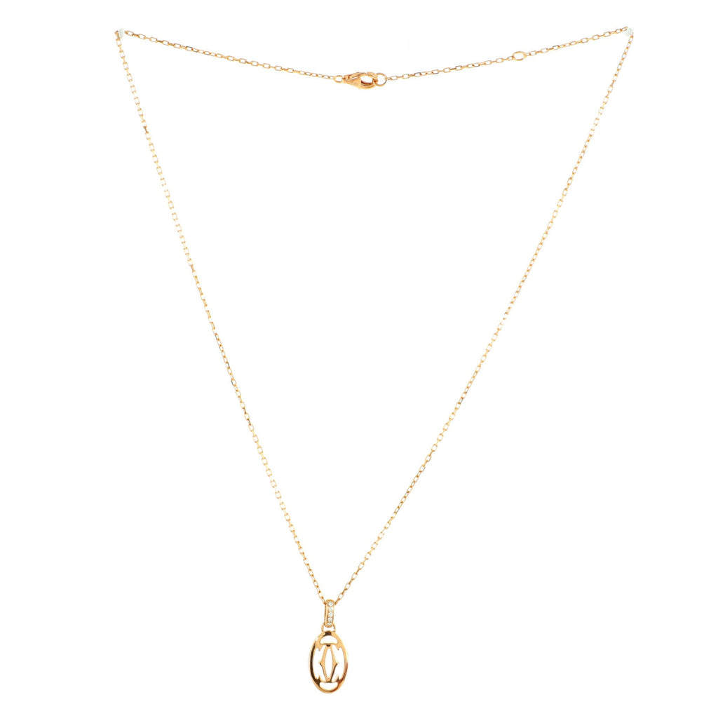 Logo Double C Pendant Necklace 18K Rose Gold with Diamonds