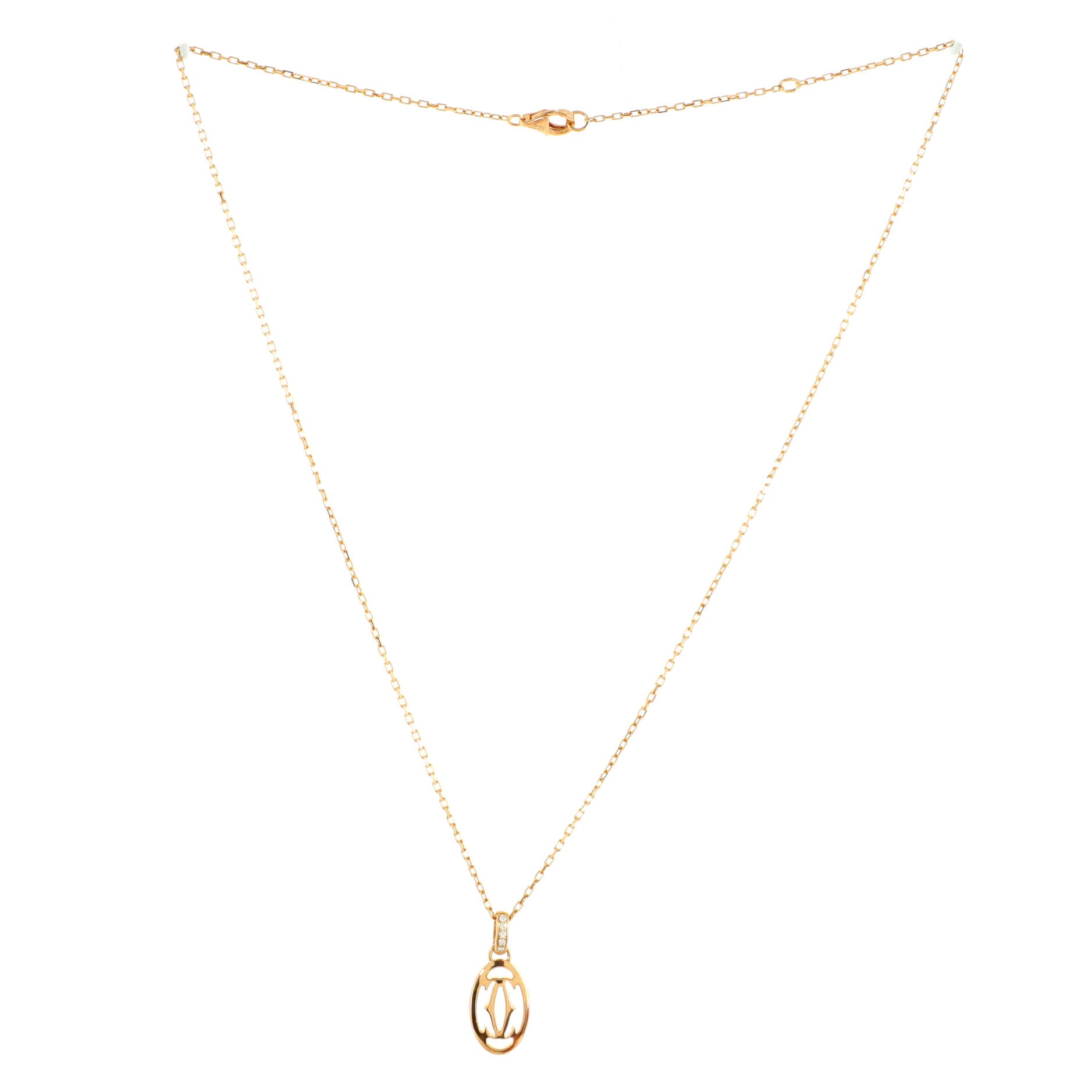 Logo Double C Pendant Necklace 18K Rose Gold with Diamonds