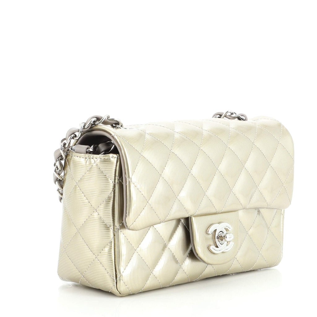 Classic Single Flap Bag Quilted Striated Metallic Patent Mini