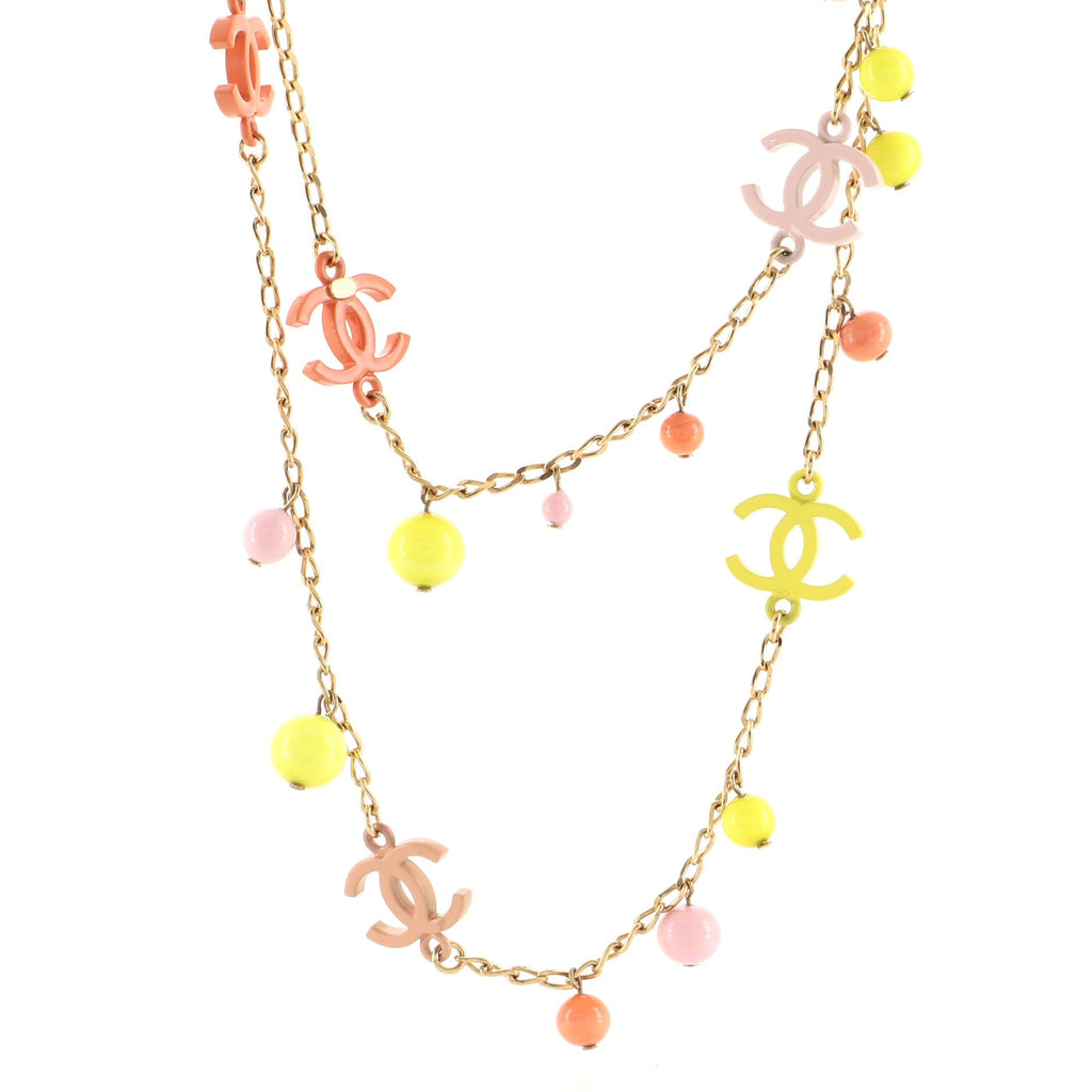 Multicolor CC Long Necklace Metal with Beads and Resin