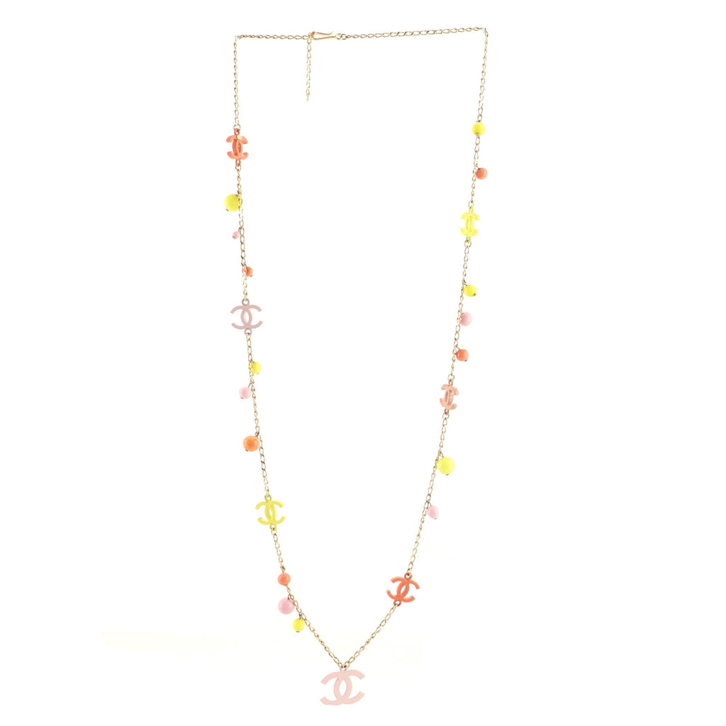 Multicolor CC Long Necklace Metal with Beads and Resin