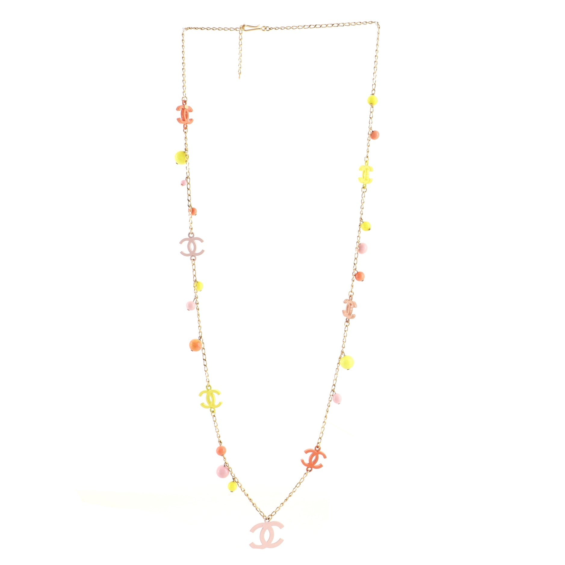 Multicolor CC Long Necklace Metal with Beads and Resin