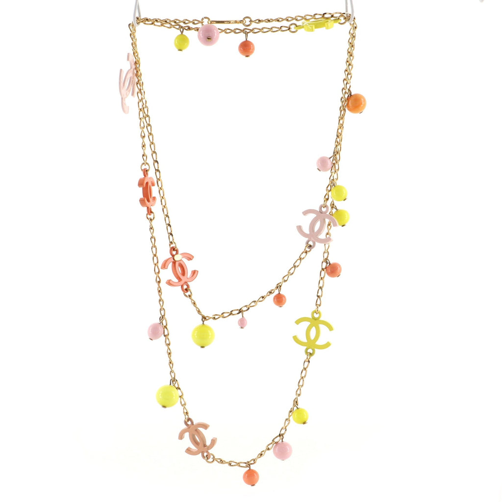 Multicolor CC Long Necklace Metal with Beads and Resin